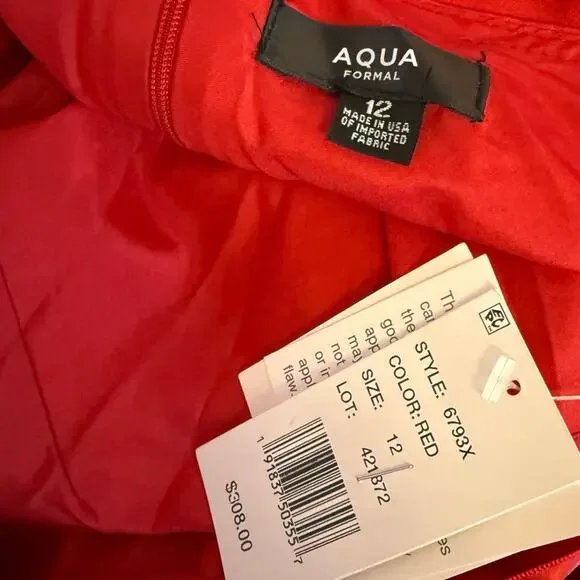 AQUA FORMAL Satin One Shoulder Gown Red Women’s Sz 12 - Picture 7 of 9